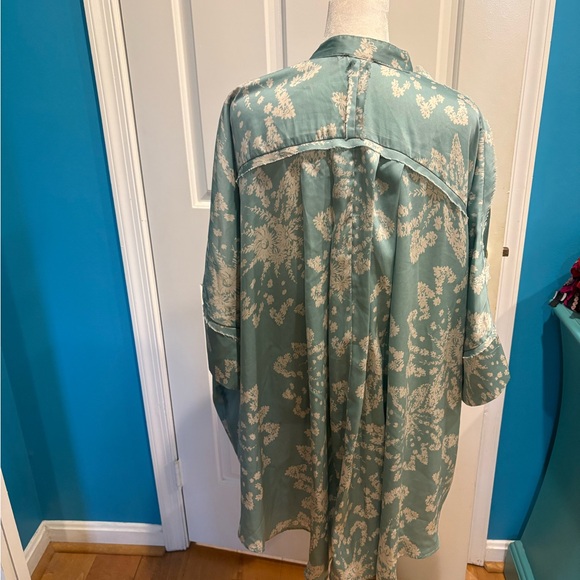 Free People Intimately kimono pajama top oversized XS S M greenish blue - Picture 3 of 9